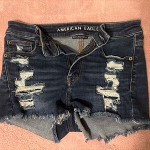 American Eagle Outfitters Distressed Dark Blue Denim Cutoff Shorts